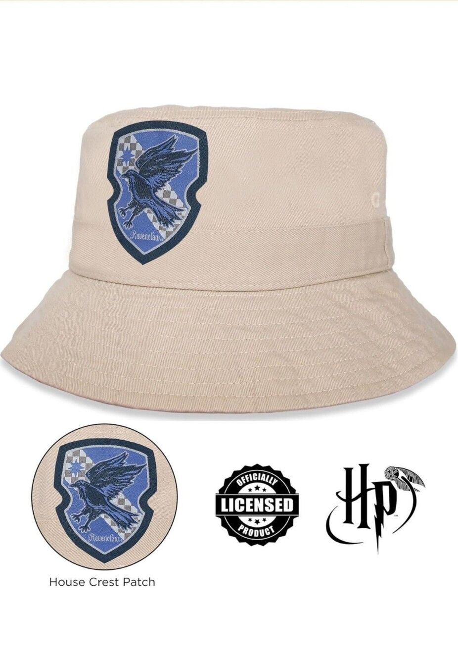 NWT Harry Potter Ravenclaw House Crest Beige Bucket Hat - Size Adult S/M